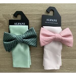 Alfani Lot of 2 Men's Bow Tie & Pocket Square Combo Pink & Green NEW